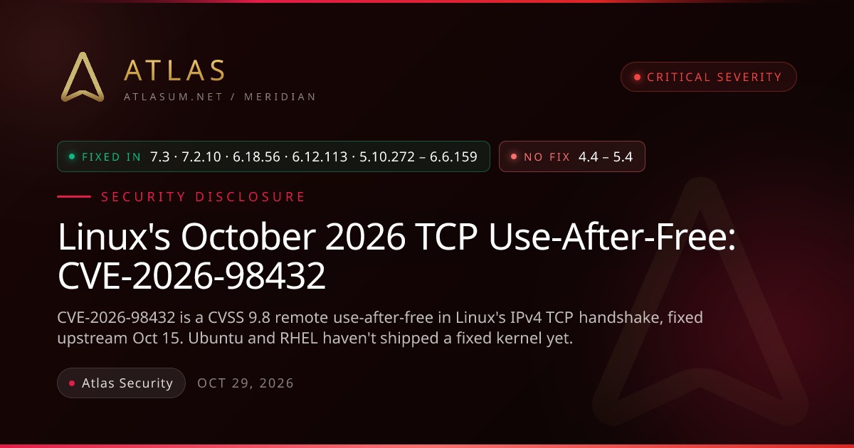 CVE-2026-98432: Critical TCP Use-After-Free Vulnerability in Linux Kernel